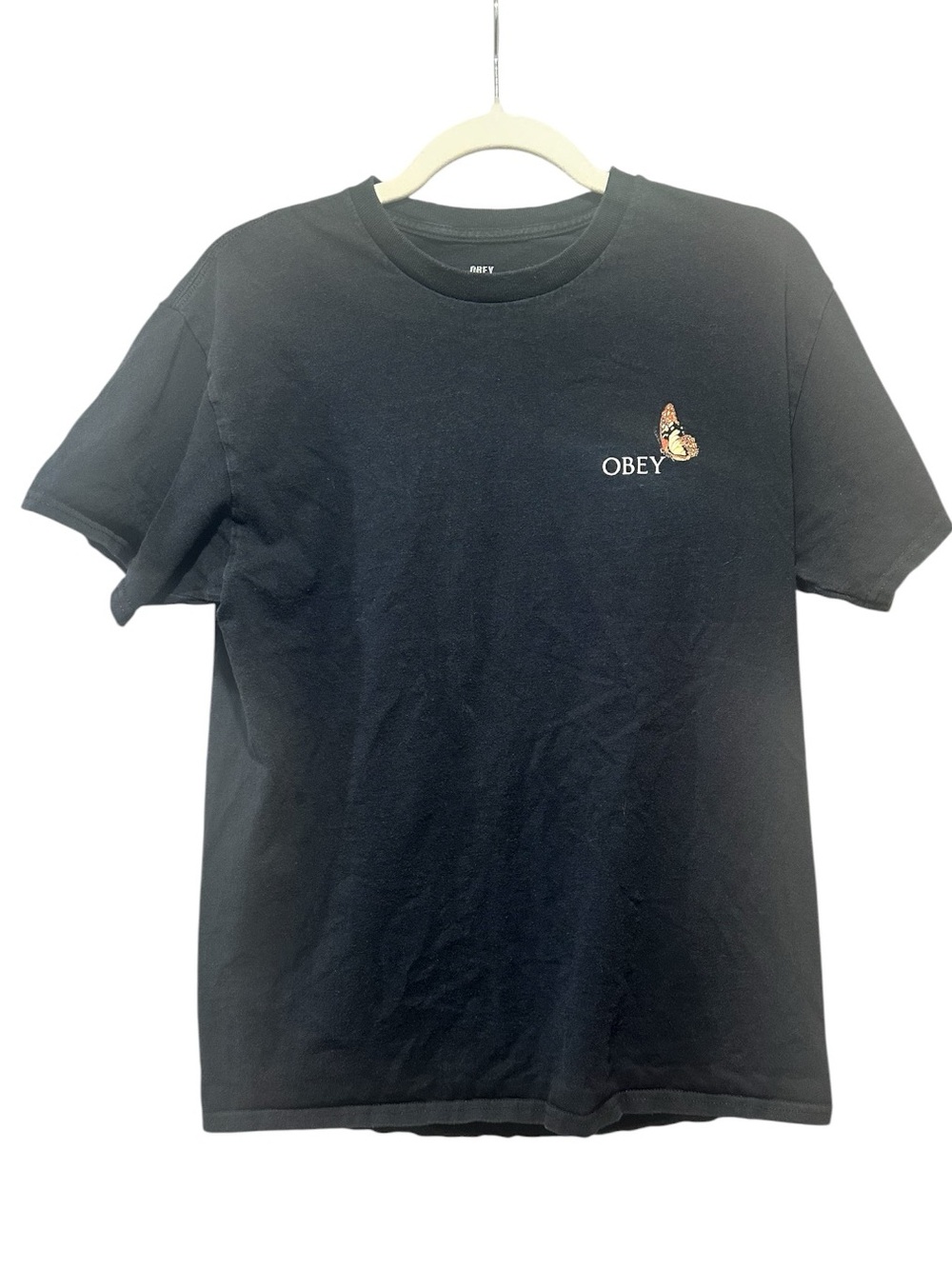 Obey Black Short Sleeve Butterfly Tee Shirt Size M